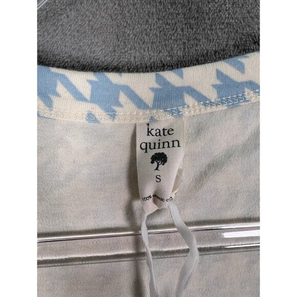 Kate Quinn Blue White Houndstooth Button Short Sleeve Top Size Small NWT - Picture 6 of 8